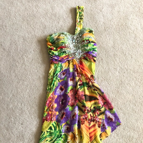 Cache Green Floral One Shoulder Gown Dress size 0 - Picture 2 of 14